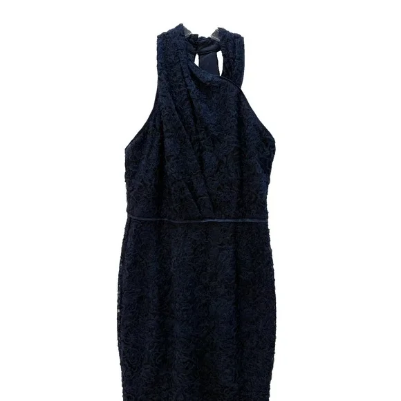 JS Collection Sz 8 Scarlet Wrap Tea Length Dress Navy Embroidered Mesh Soutache - Picture 7 of 15